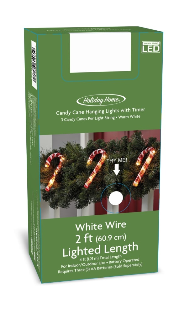 slide 1 of 1, Holiday Home Hanging Candy Cane Lights 3 Pack, 4 ft