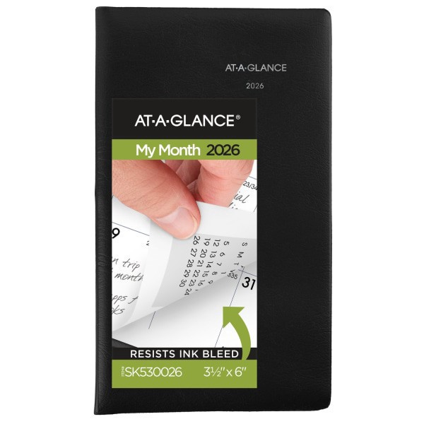 slide 1 of 6, AT-A-GLANCE® DayMinder® 2026 Monthly Planner, Black, Pocket, 3 1/2"" x 6"", 1 ct