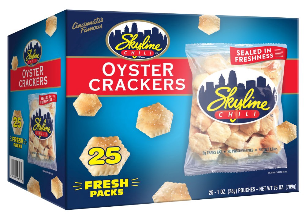 slide 1 of 1, Skyline Chili Oyster Cracker Fresh Packs, 25 ct / 1 oz