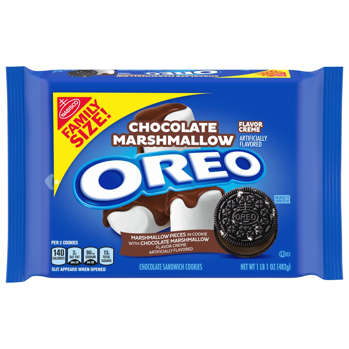 slide 1 of 9, Oreo Chocolate Marshmallow Flavor Creme Chocolate Sandwich Cookies Family Size, 17 oz