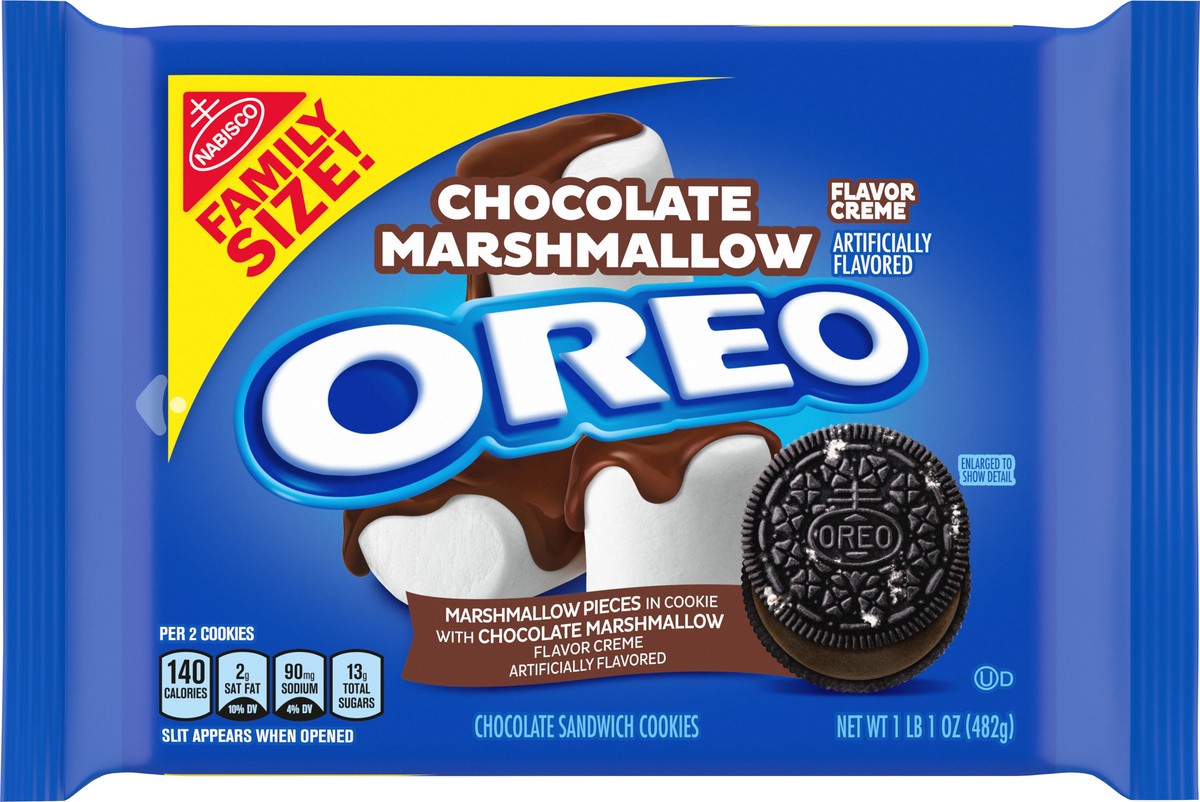 slide 6 of 9, Oreo Chocolate Marshmallow Flavor Creme Chocolate Sandwich Cookies Family Size, 17 oz