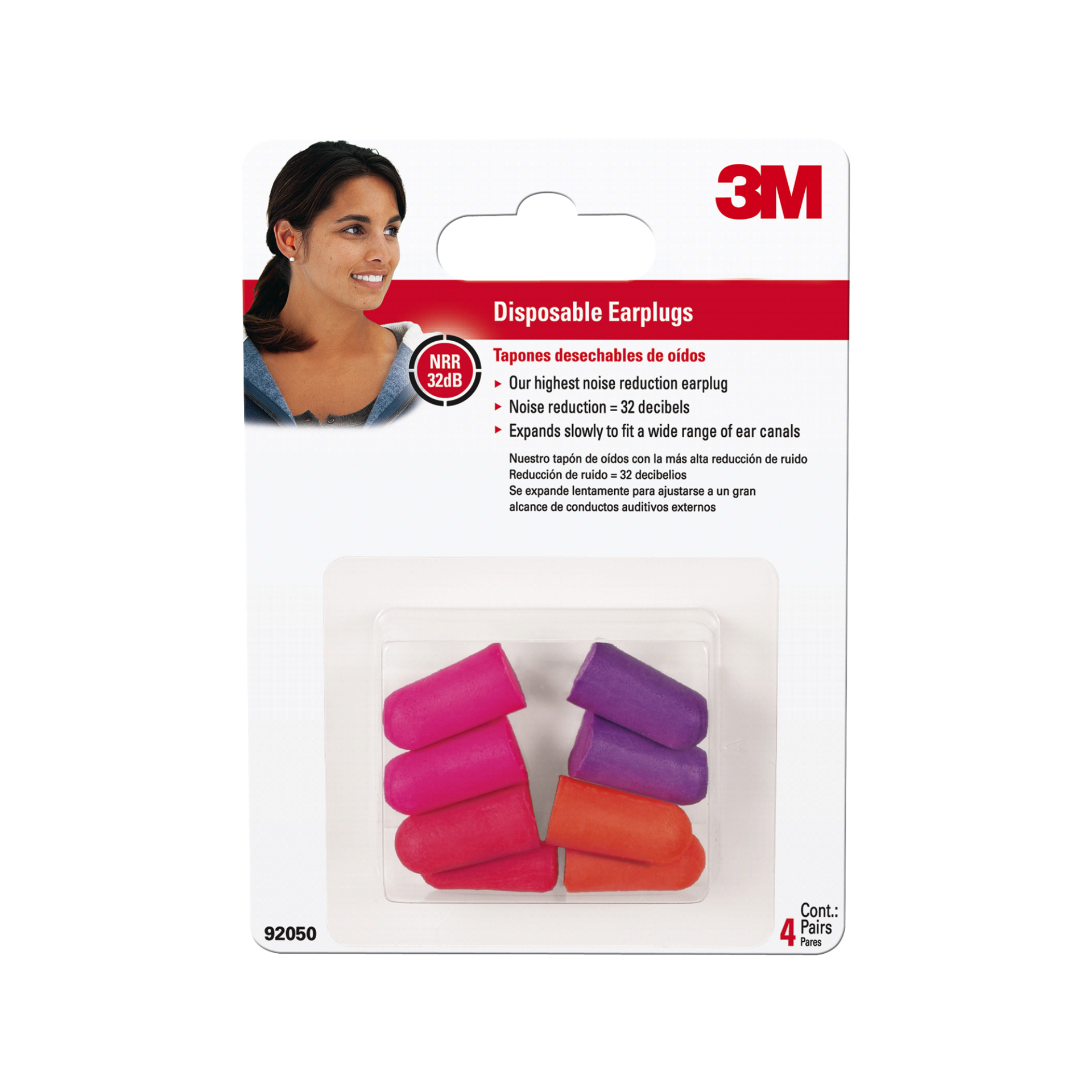 slide 1 of 3, 3M Disposable Earplugs, Multicolor, 4 ct