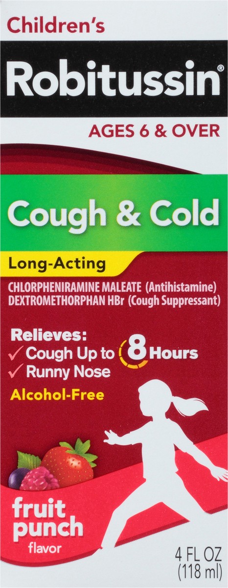 slide 7 of 10, Robitussin Children's Robitussin Long-Acting Cough and Cold Medicine, Fruit Punch Flavor - 4 Fl Oz Bottle, 4 fl oz