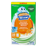 slide 29 of 29, Scrubbing Bubbles Fresh Brush Pads, Flushable Toilet Cleaning System Refill, Citrus Scent, 10 Count, 10 ct