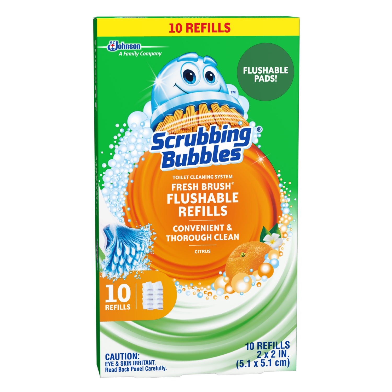 slide 7 of 8, Scrubbing Bubbles Fresh Brush Pads, Flushable Toilet Cleaning System Refill, Citrus Scent, 10 Count, 10 ct