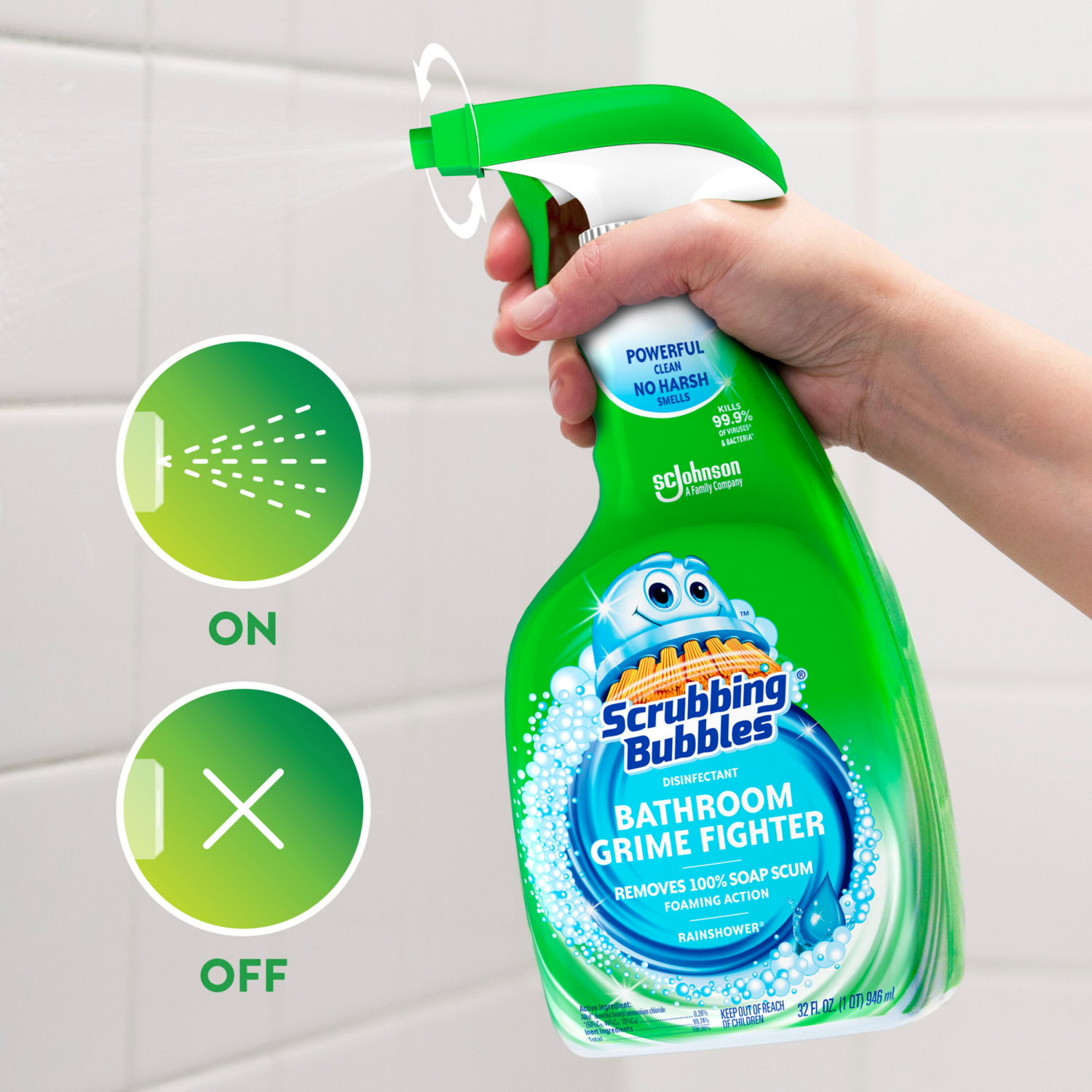 slide 3 of 5, Scrubbing Bubbles Disinfectant Bathroom Grime Fighter Spray, Rainshower, 32 fl oz, 32 fl oz