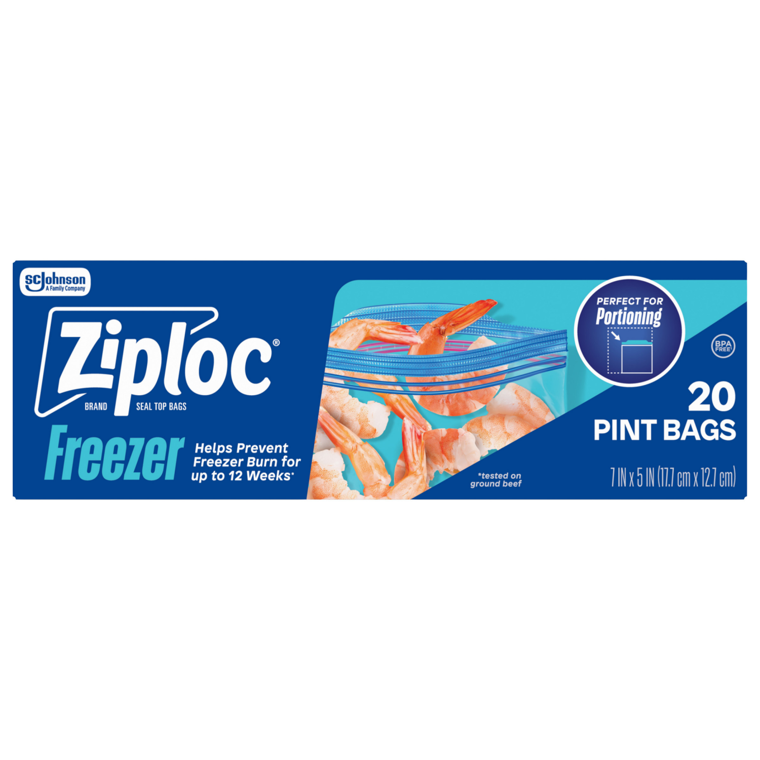 slide 2 of 8, Ziploc Pint Freezer Seal Top Bags 20 ea, 20 ct