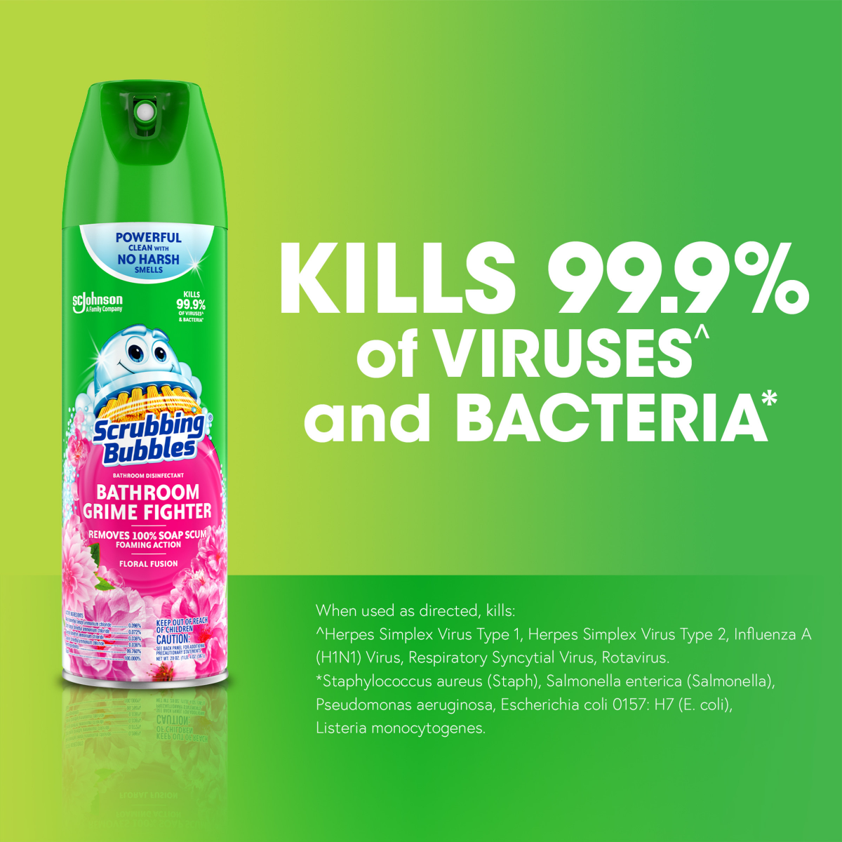 slide 2 of 5, Scrubbing Bubbles Bathroom Grime Fighter Disinfectant, Aerosol Spray, Floral Fusion Scent, 20oz, 20 oz