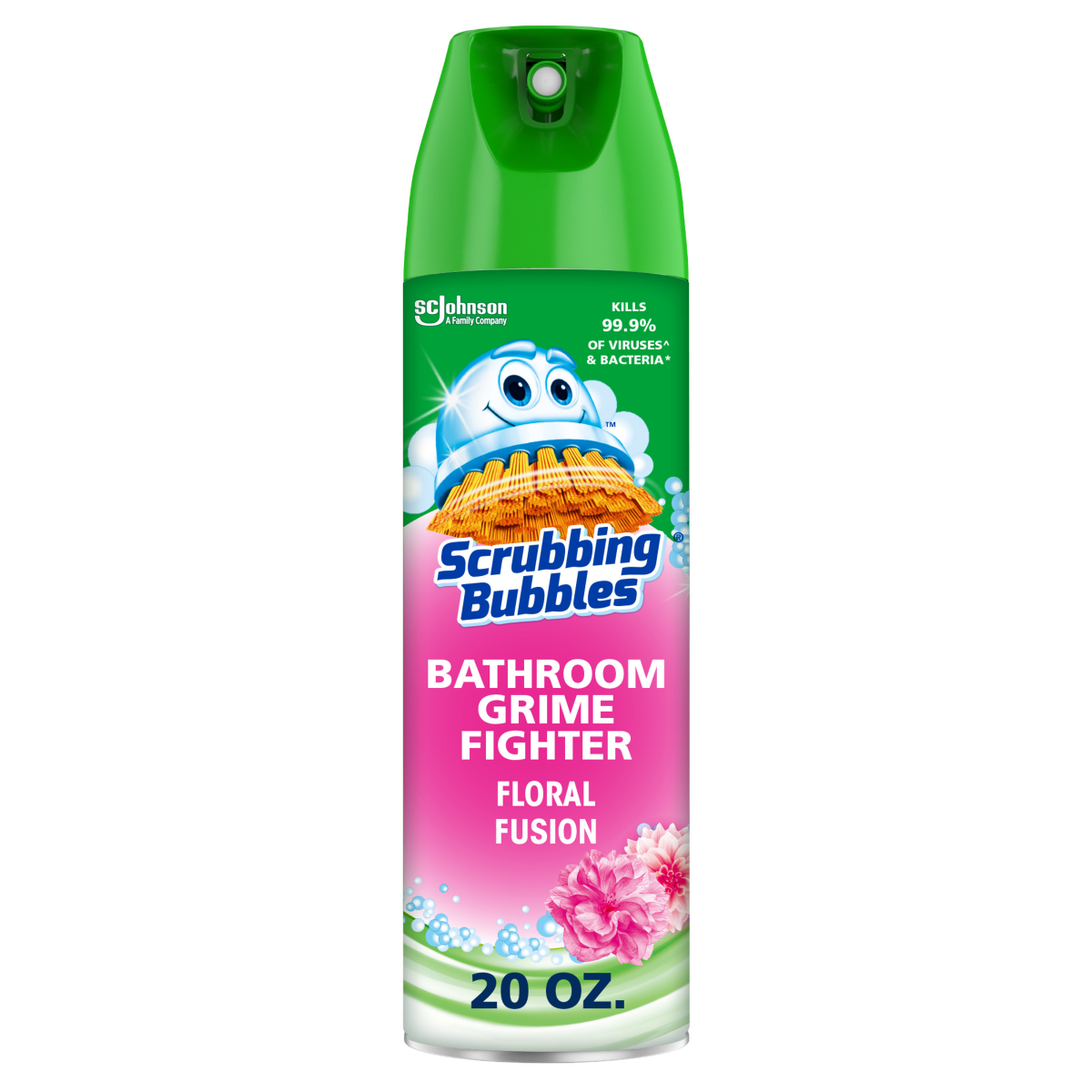 slide 1 of 5, Scrubbing Bubbles Bathroom Grime Fighter Disinfectant, Aerosol Spray, Floral Fusion Scent, 20oz, 20 oz