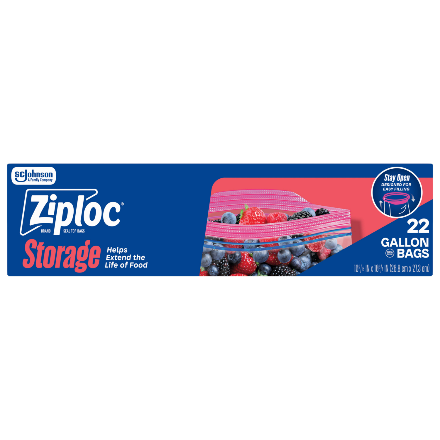 slide 2 of 8, Ziploc Brand Storage Bags with New Stay Open Design, Gallon, 19 Count, Patented Stand-up Bottom, Easy to Fill Food Storage Bags, Unloc a Free Set of Hands in the Kitchen, Microwave Safe, BPA Free, 22 ct