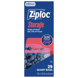 Ziploc Brand Storage Bags with New Stay Open Design, Quart, 29 Count, Patented Stand-up Bottom, Easy to Fill Food Storage Bags, Unloc a Free Set of Hands in the Kitchen, Microwave Safe, BPA Free