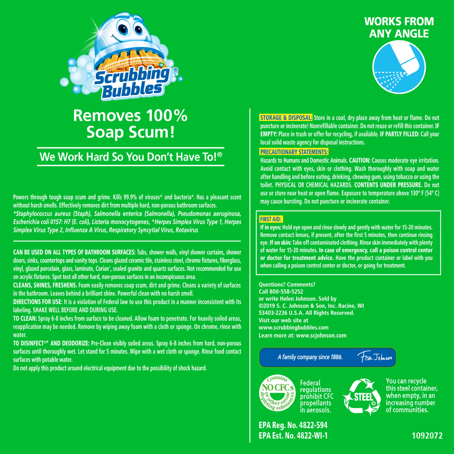 slide 7 of 8, Scrubbing Bubbles Mega Shower Foamer Aerosol, Disinfectant Cleaner, Rainshower Scent, 20 oz, 20 oz