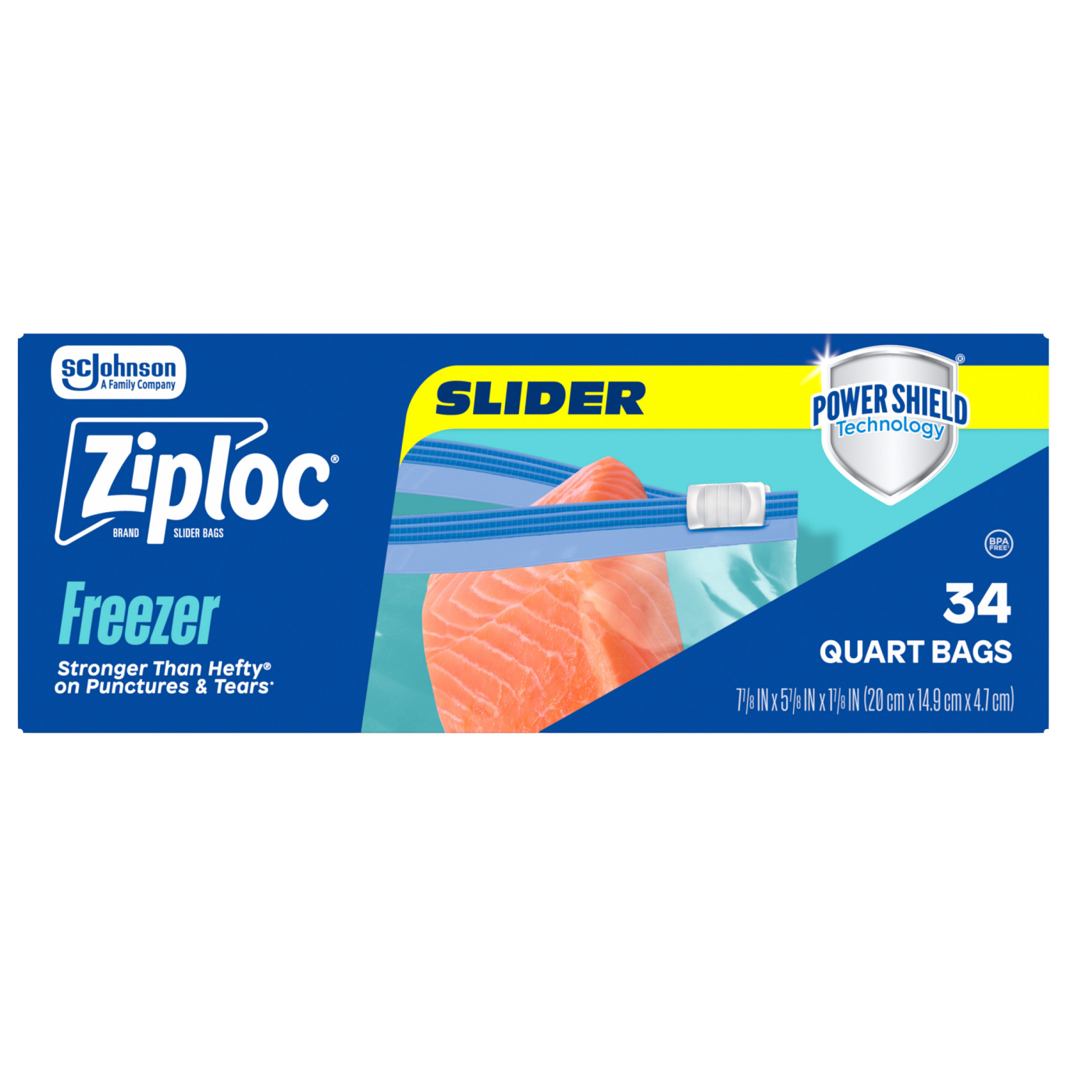 slide 2 of 8, Ziploc Brand Quart Freezer Slider Bags, Power Shield™ Technology for More Durability, 34 count, 34 ct