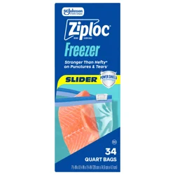 Ziploc Brand Quart Freezer Slider Bags, Power Shield™ Technology for More Durability, 34 count