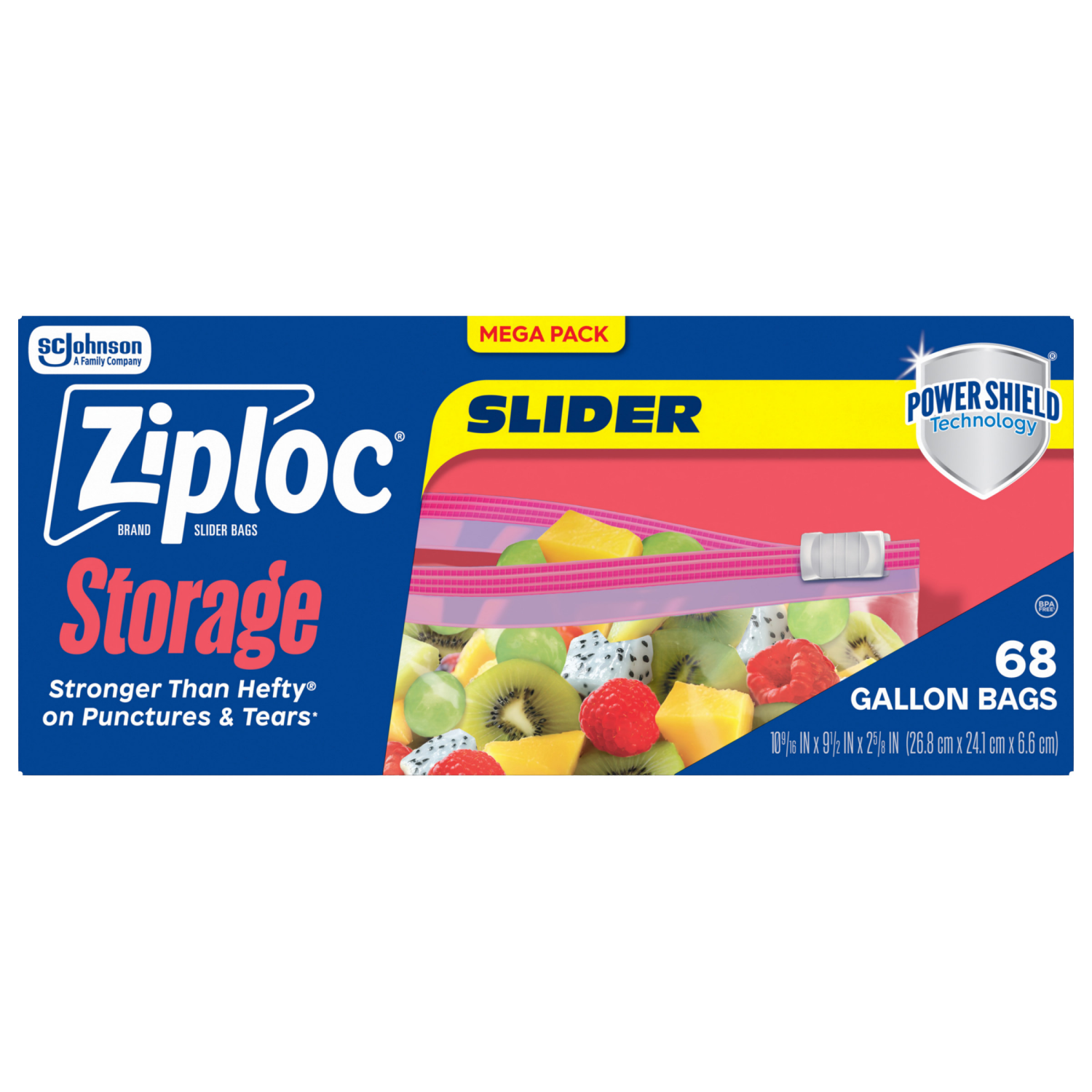 slide 2 of 8, Ziploc Storage Bags, Reusable Gallon Size Slider Bags, Power Shield Technology, 68 Count, 68 ct