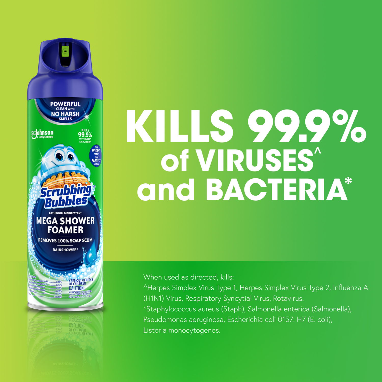 slide 4 of 8, Scrubbing Bubbles Mega Shower Foamer Aerosol, Tough Foaming Bathroom, Tile, Bathtub and Disinfectant Shower Cleaner (1 Aerosol Spray), Rainshower Scent, 20 oz (Pack of 2), 2 ct