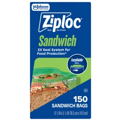 Ziploc Brand Sandwich Bags with EasyGuide™ Texture, Grip ''n Seal Technology™, 150 count