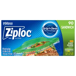 Ziploc Brand Sandwich Bags with New EasyGuide™ Texture, Plastic Sandwich Bags, 90 Count