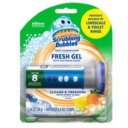 Scrubbing Bubbles Fresh Gel Toilet Cleaning Stamp, Citrus, Dispenser with 6 Gel Stamps, 1.34 oz