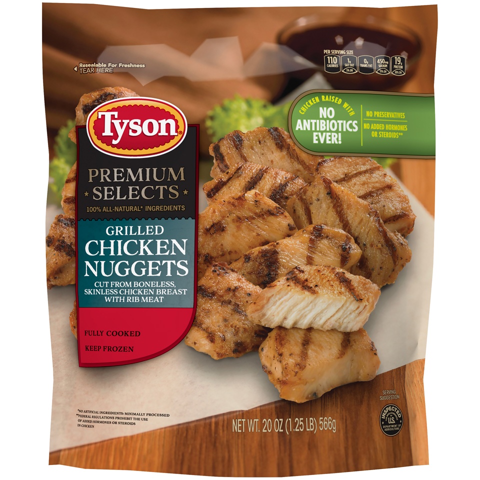 slide 2 of 6, Tyson Premium Selects Grilled Chicken Nuggets, 20 oz