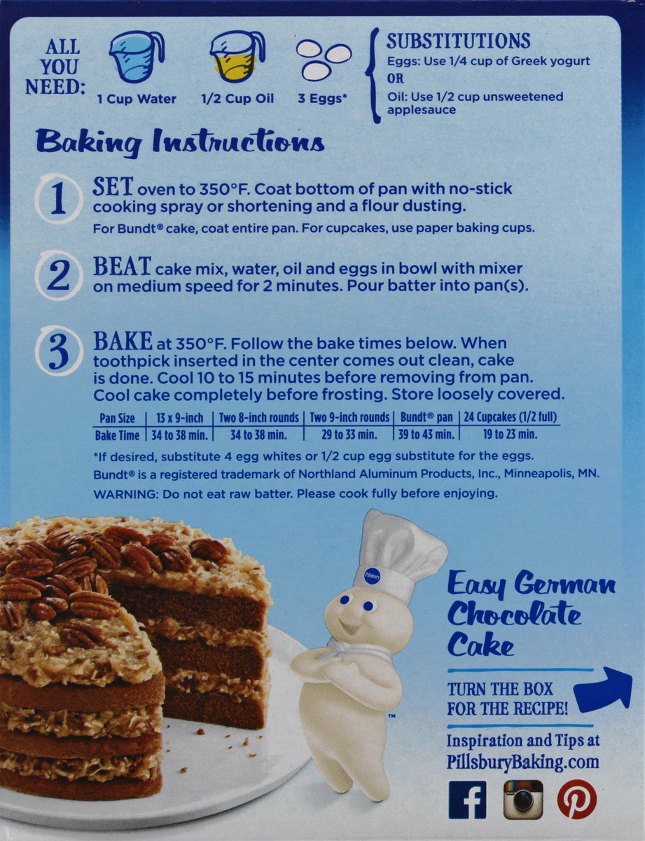 slide 5 of 9, Pillsbury Moist Supreme German Chocolate Flavored Cake Mix, 15.25 oz