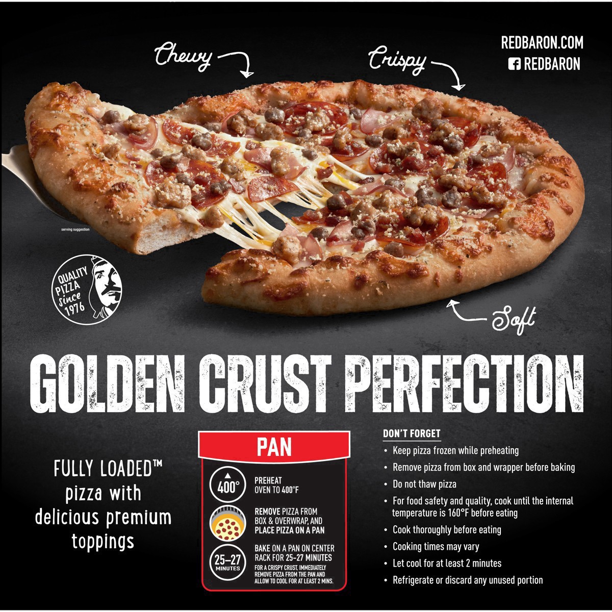 slide 14 of 26, Red Baron Fully Loaded Hand Tossed Style Crust Meat Lovers Pizza 28.40 oz, 28.40 oz