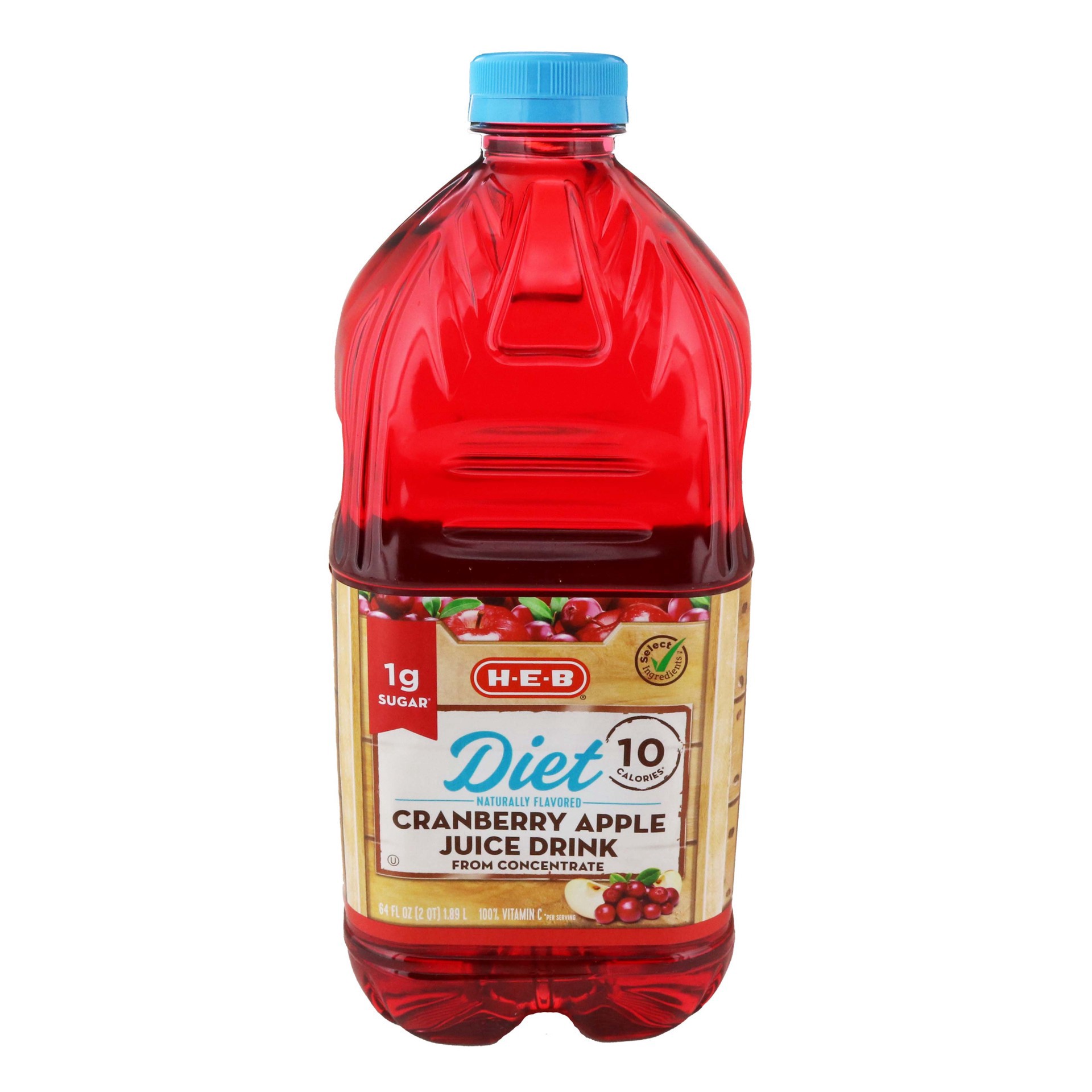 slide 1 of 1, H-E-B Diet Cranberry Apple Juice Cocktail, 64 oz