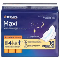 TopCare Everyday Maxi Overnight Unscented Pads, Size 4, 16 Count