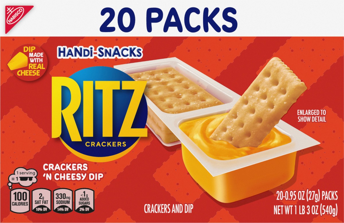 slide 4 of 13, Handi-Snacks RITZ Crackers 'N Cheesy Dip Snack Packs, 20 Snack Packs, 19 oz