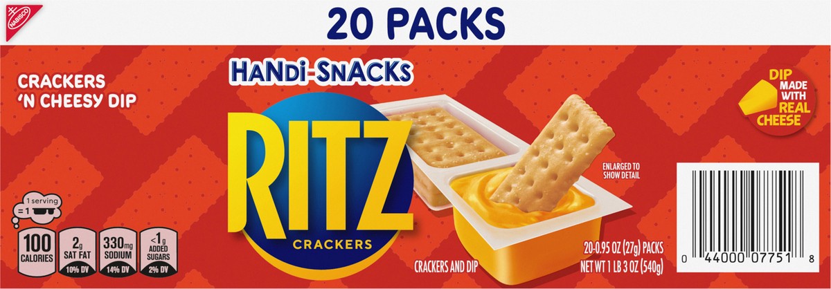 slide 2 of 13, Handi-Snacks RITZ Crackers 'N Cheesy Dip Snack Packs, 20 Snack Packs, 19 oz