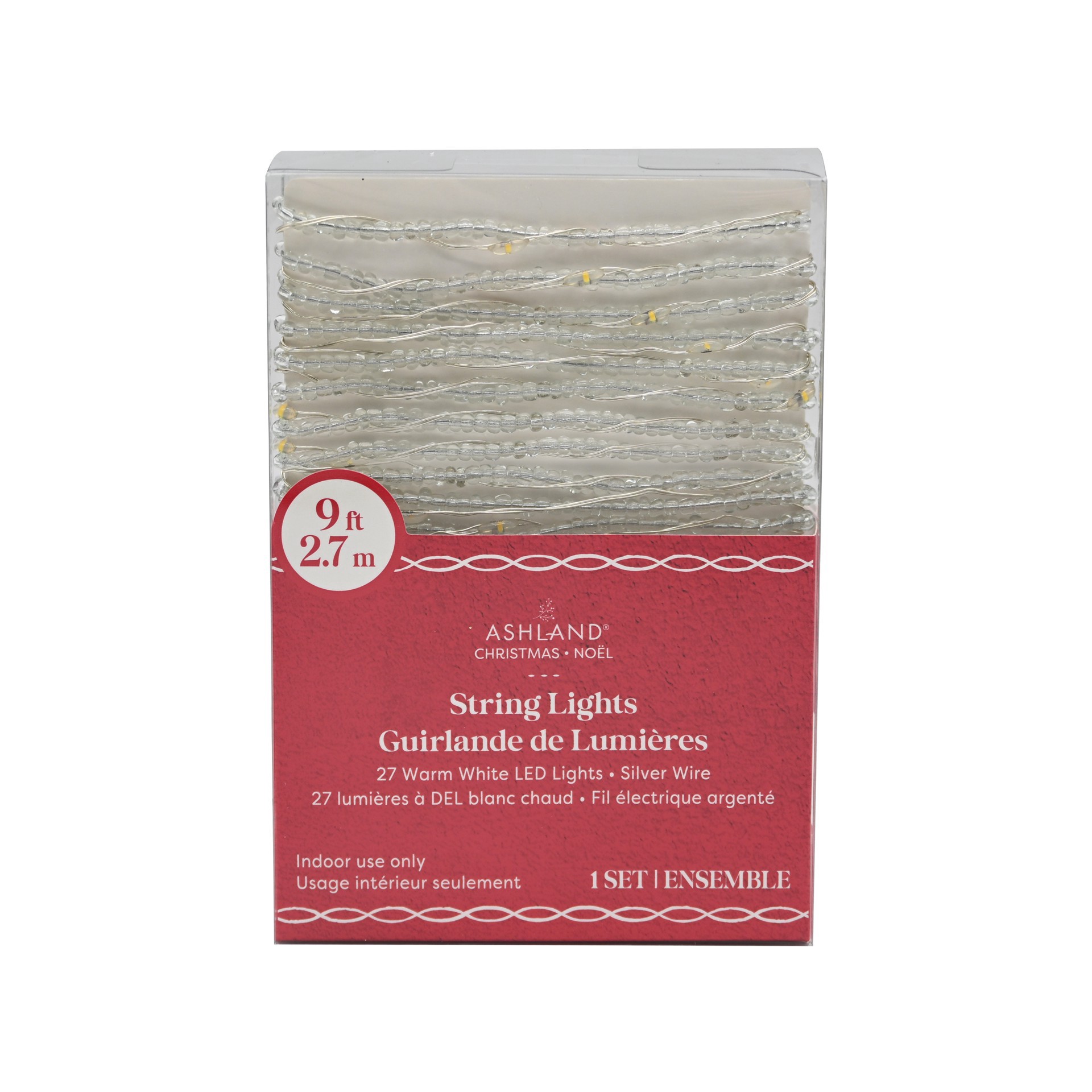 slide 3 of 3, 27ct. Warm White Led Clear Bead String Lights On Silver Wire By Ashland, 27 ct