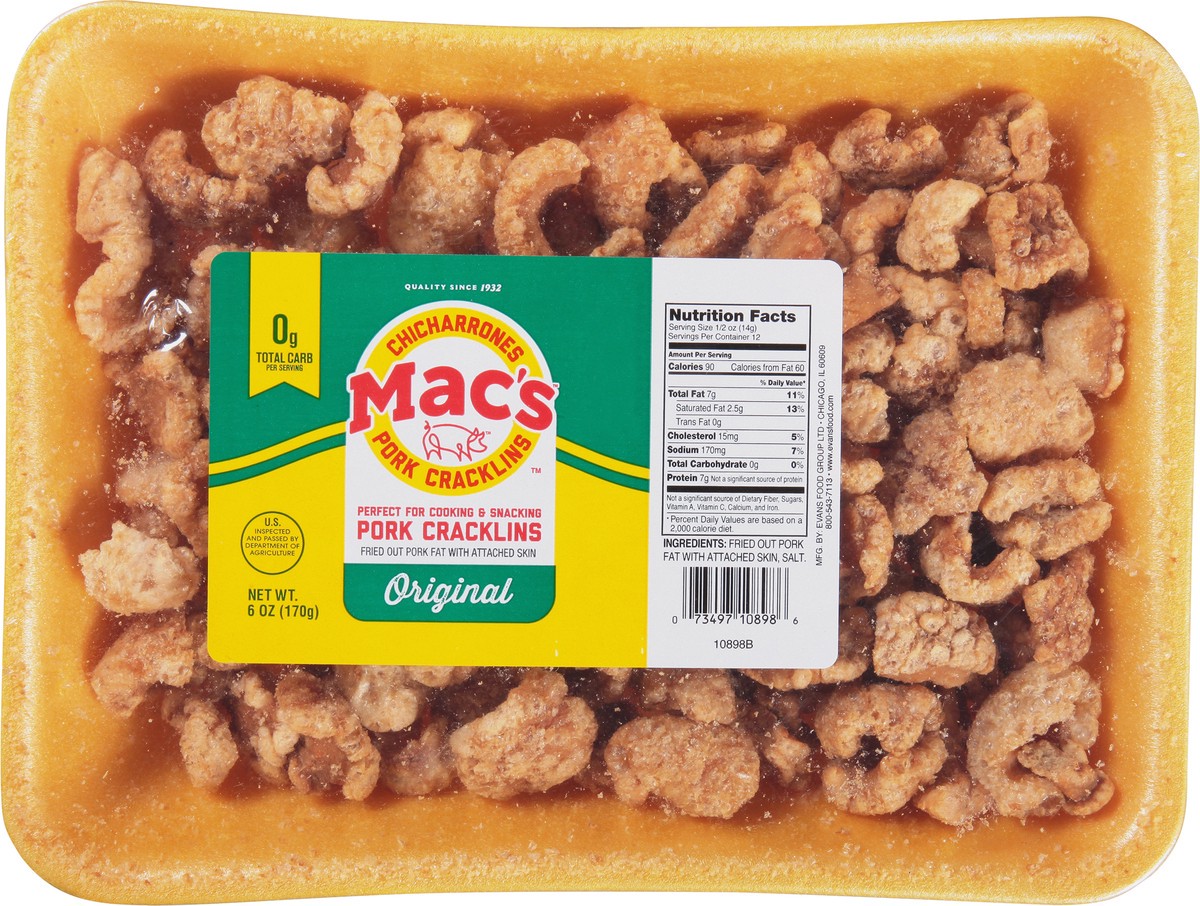 slide 5 of 9, Mac's Macs Cracklins, 6 oz