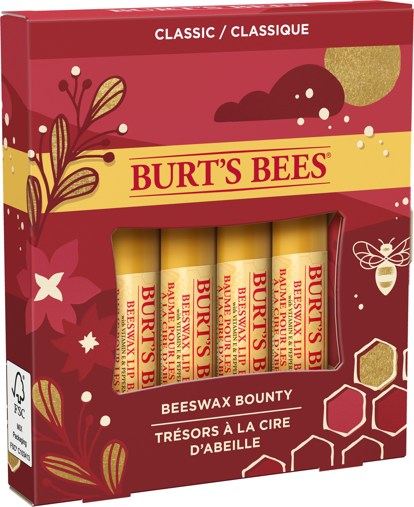 slide 5 of 5, Burt's Bees Beeswax Bounty Classic Lip Balm Gift Set, Natural Origin Lip Care, 4 Tubes, 0.15 oz., 0.60 oz