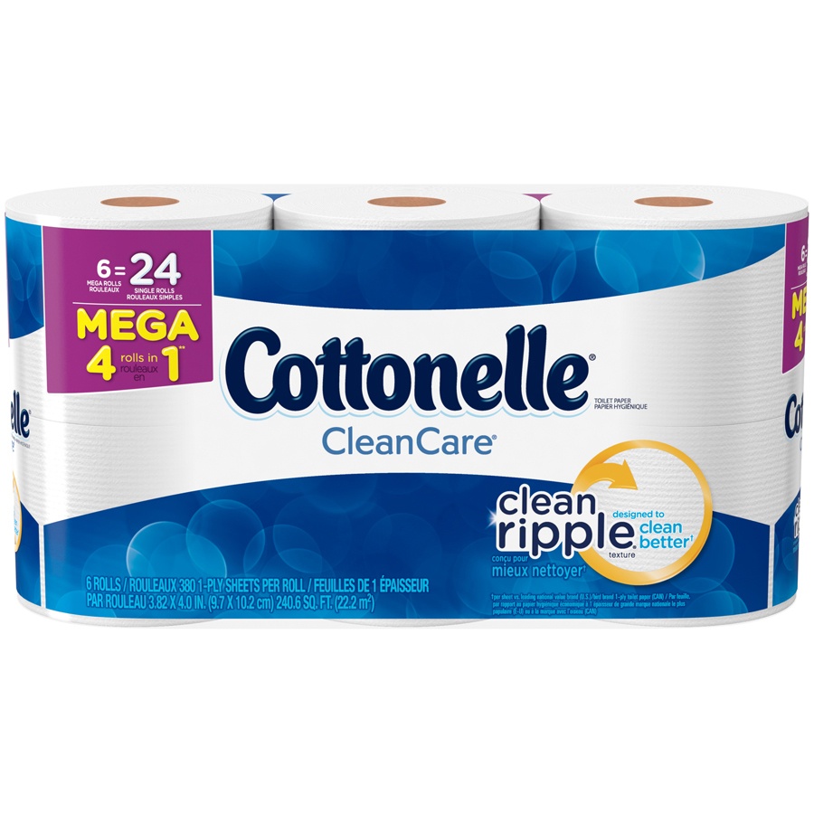 slide 1 of 3, Cottonelle Cleancare Mega Roll Toilet Paper, 6 ct