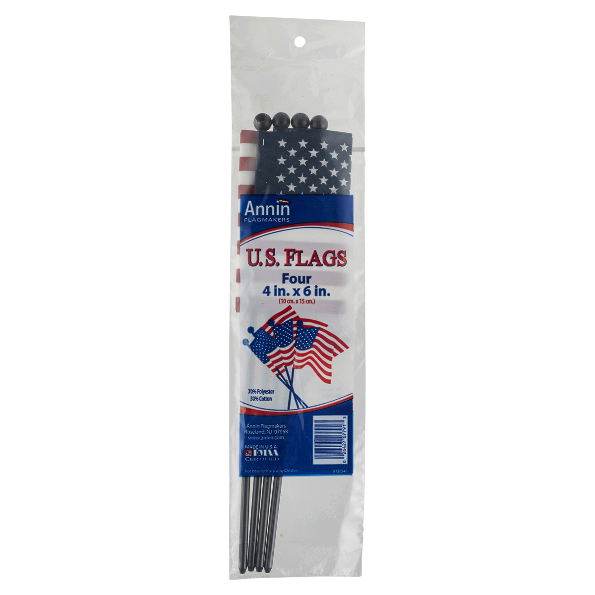 slide 1 of 2, Annin 4" X 6" Poly-Cotton Us Stick Flag, 4 ct