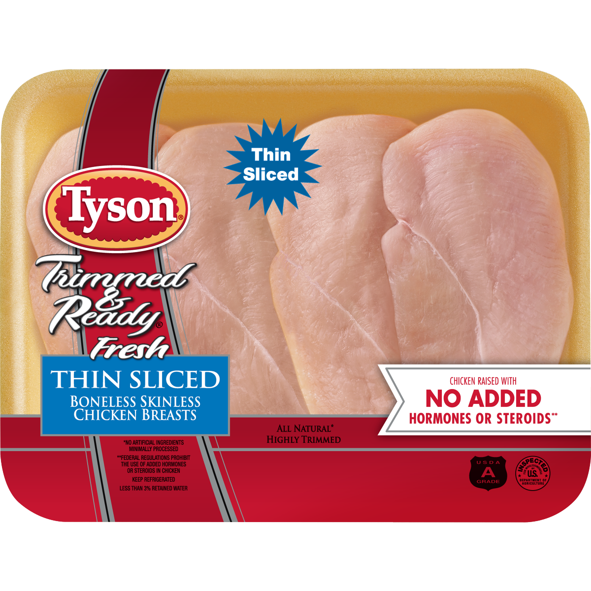 slide 1 of 25, Tyson Trimmed & Ready Fresh Thin Sliced Boneless Skinless Chicken Breasts, per lb