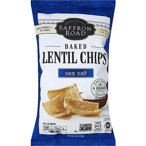 slide 2 of 3, Saffron Road Baked Lentil Chips Sea Salt, 4 oz