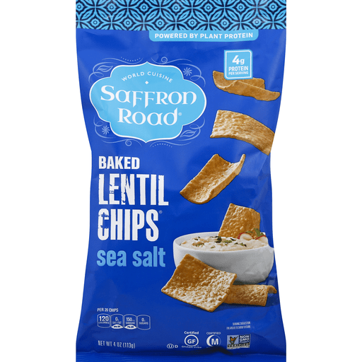 slide 3 of 3, Saffron Road Baked Lentil Chips Sea Salt, 4 oz