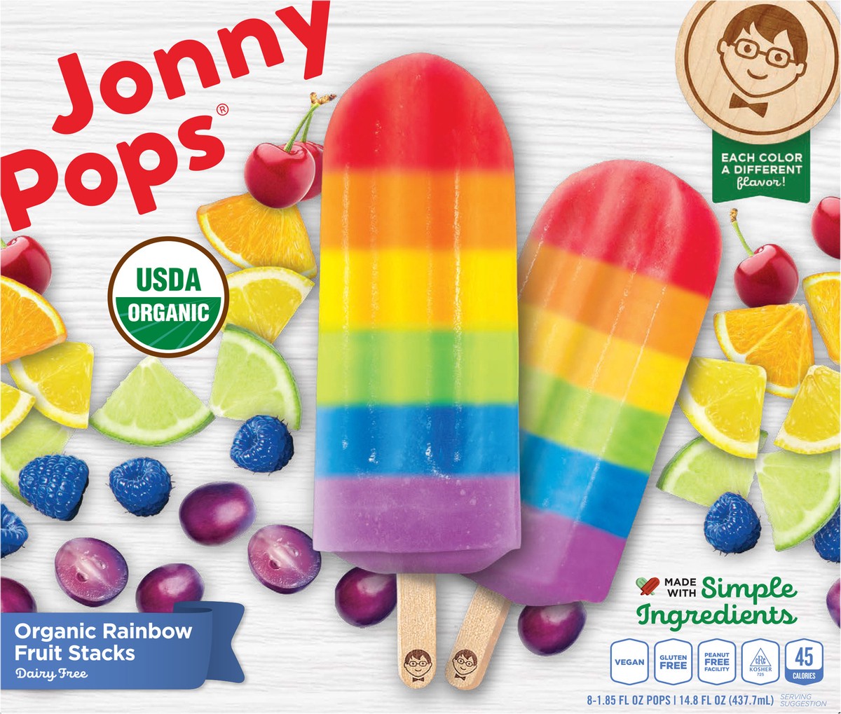 slide 7 of 7, Jonny Pops Organic Rainbow Fruit Stacks Water Pop, 8 ct