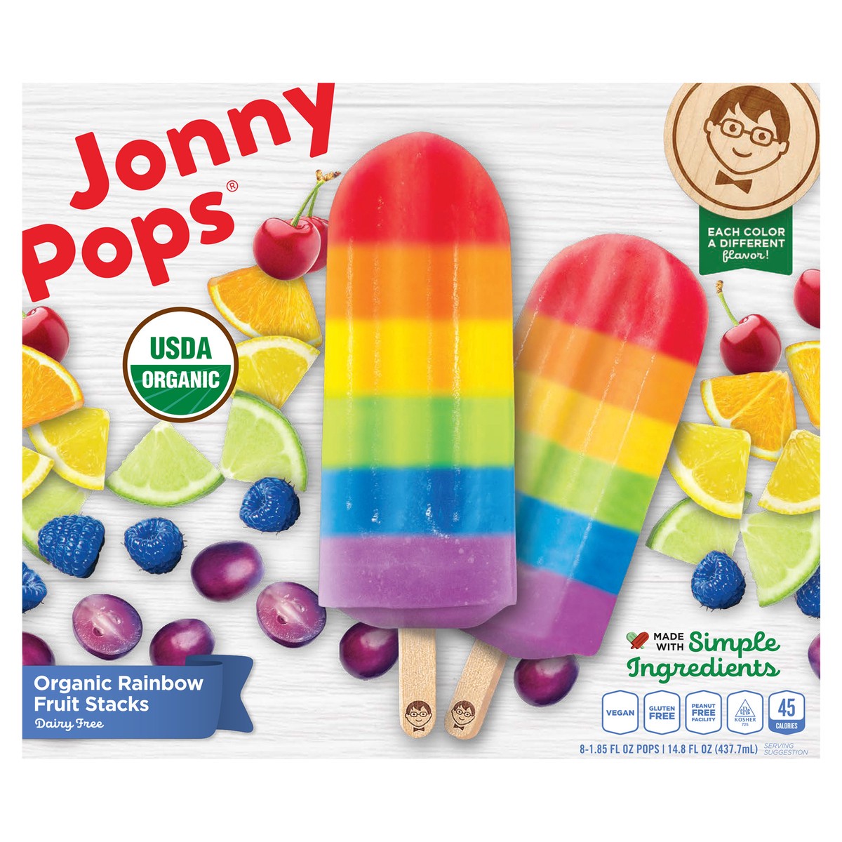 slide 1 of 7, Jonny Pops Organic Rainbow Fruit Stacks Water Pop, 8 ct