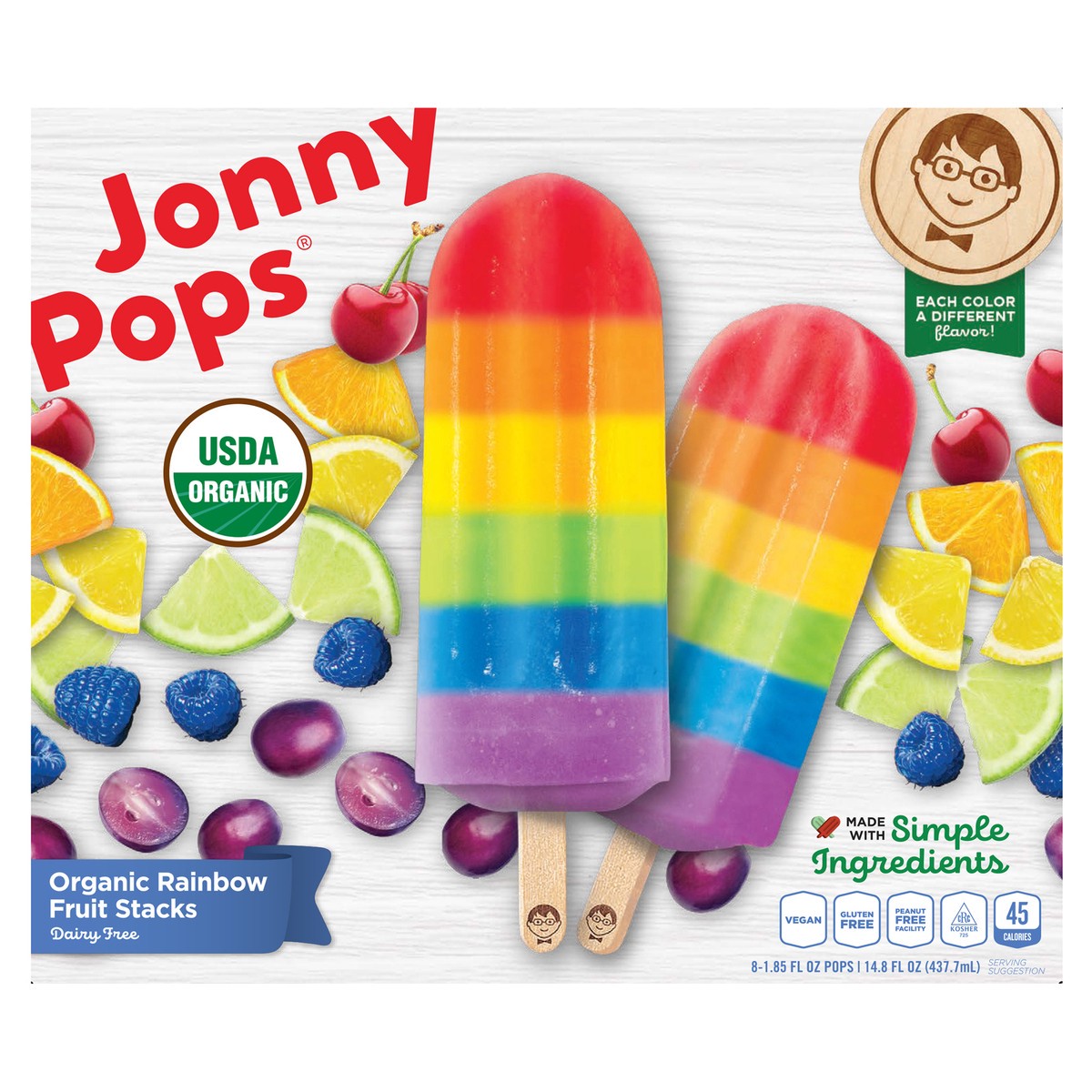 slide 1 of 7, Jonny Pops Organic Rainbow Fruit Stacks Water Pops 8 PK, 8 ct