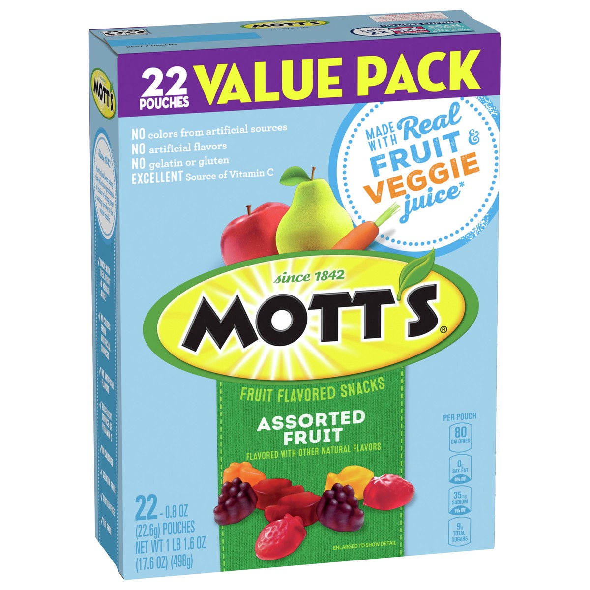 slide 7 of 9, Mott's Fruit Flavored Snacks, Assorted Fruit, Gluten Free Snack, Value Pack, 22 Pouches, 17.6 oz, 22 ct