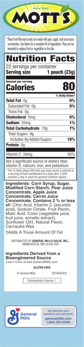 slide 5 of 9, Mott's Fruit Flavored Snacks, Assorted Fruit, Gluten Free Snack, Value Pack, 22 Pouches, 17.6 oz, 22 ct