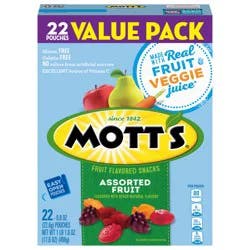 Mott's Fruit Flavored Snacks, Assorted Fruit, Gluten Free Snack, Value Pack, 22 Pouches, 17.6 oz