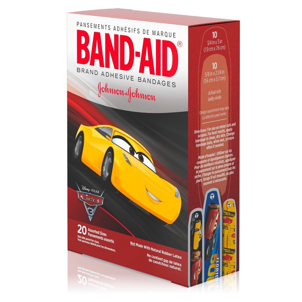 slide 7 of 9, BAND-AID Adhesive Bandages for Minor Cuts and Scrapes, Featuring Disney/Pixar Cars 3 Characters for Kids, Assorted Sizes 20 ct, 20 ct