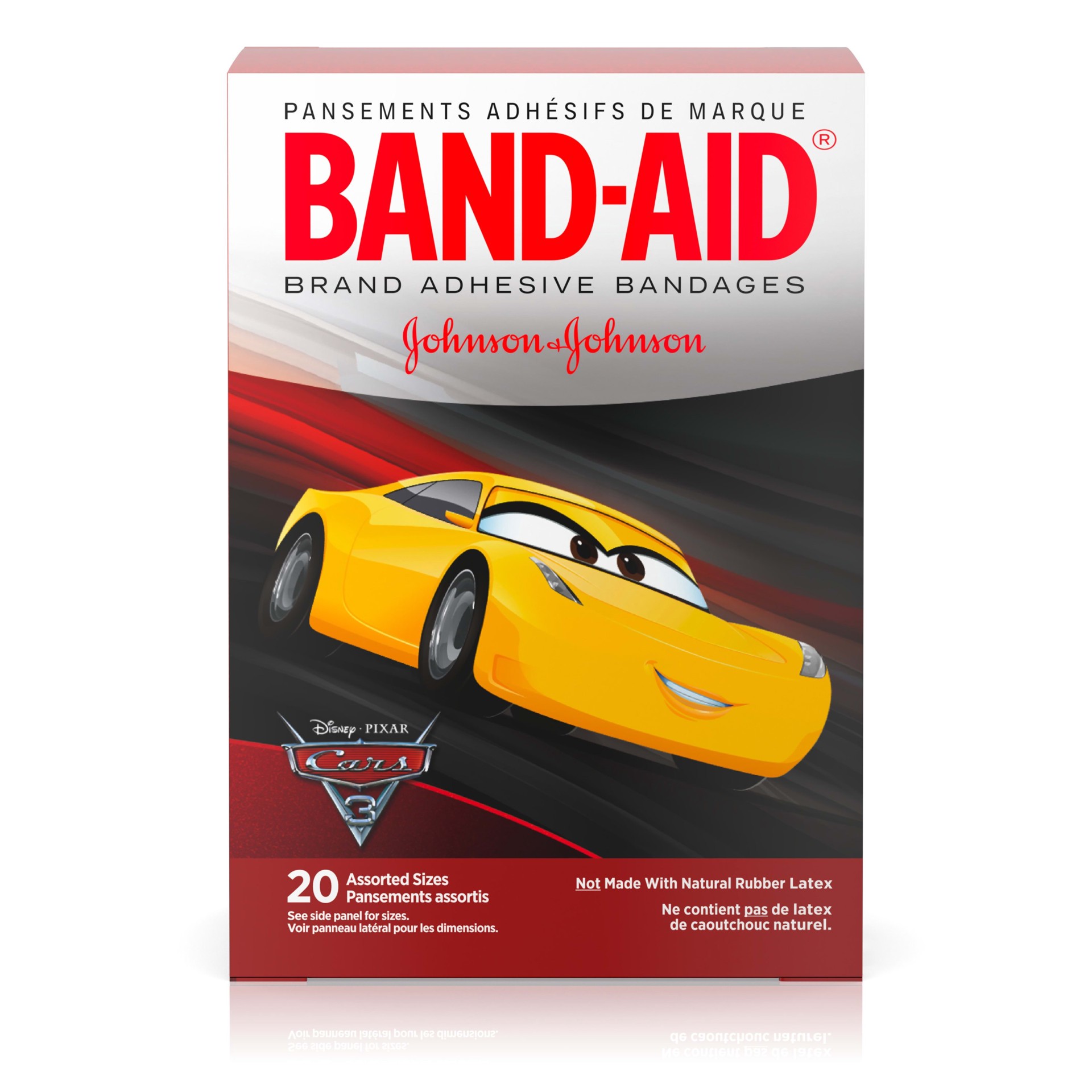 slide 1 of 9, BAND-AID Adhesive Bandages for Minor Cuts and Scrapes, Featuring Disney/Pixar Cars 3 Characters for Kids, Assorted Sizes 20 ct, 20 ct
