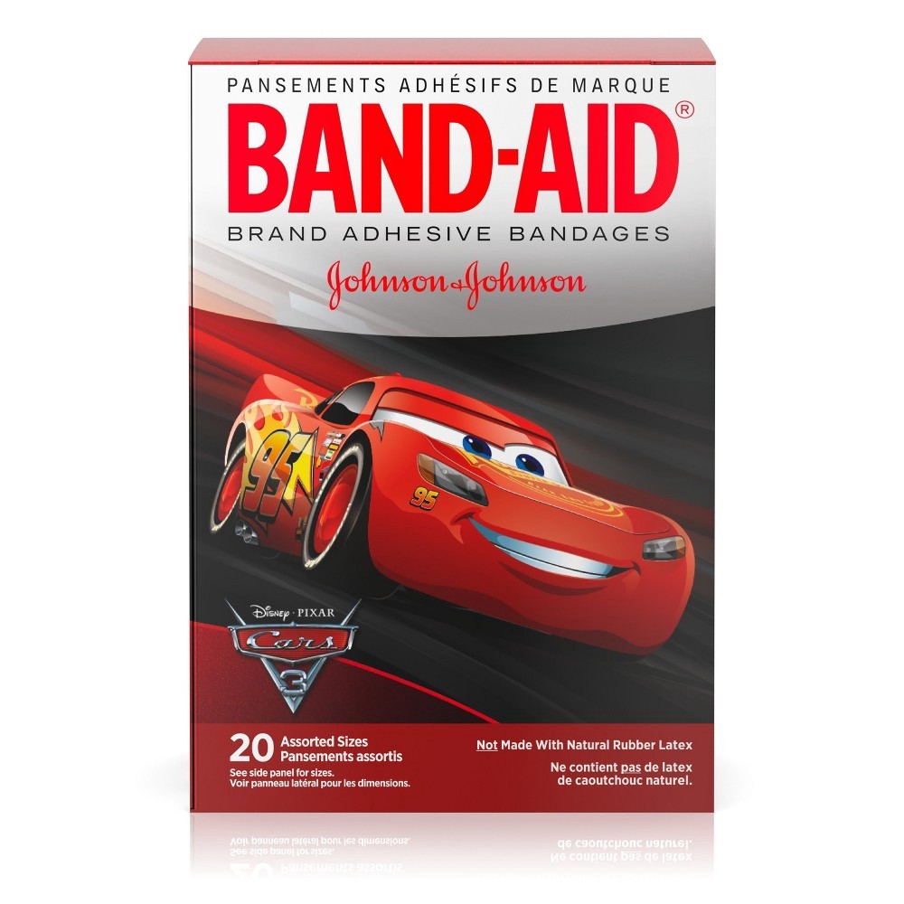 slide 6 of 9, BAND-AID Adhesive Bandages for Minor Cuts and Scrapes, Featuring Disney/Pixar Cars 3 Characters for Kids, Assorted Sizes 20 ct, 20 ct
