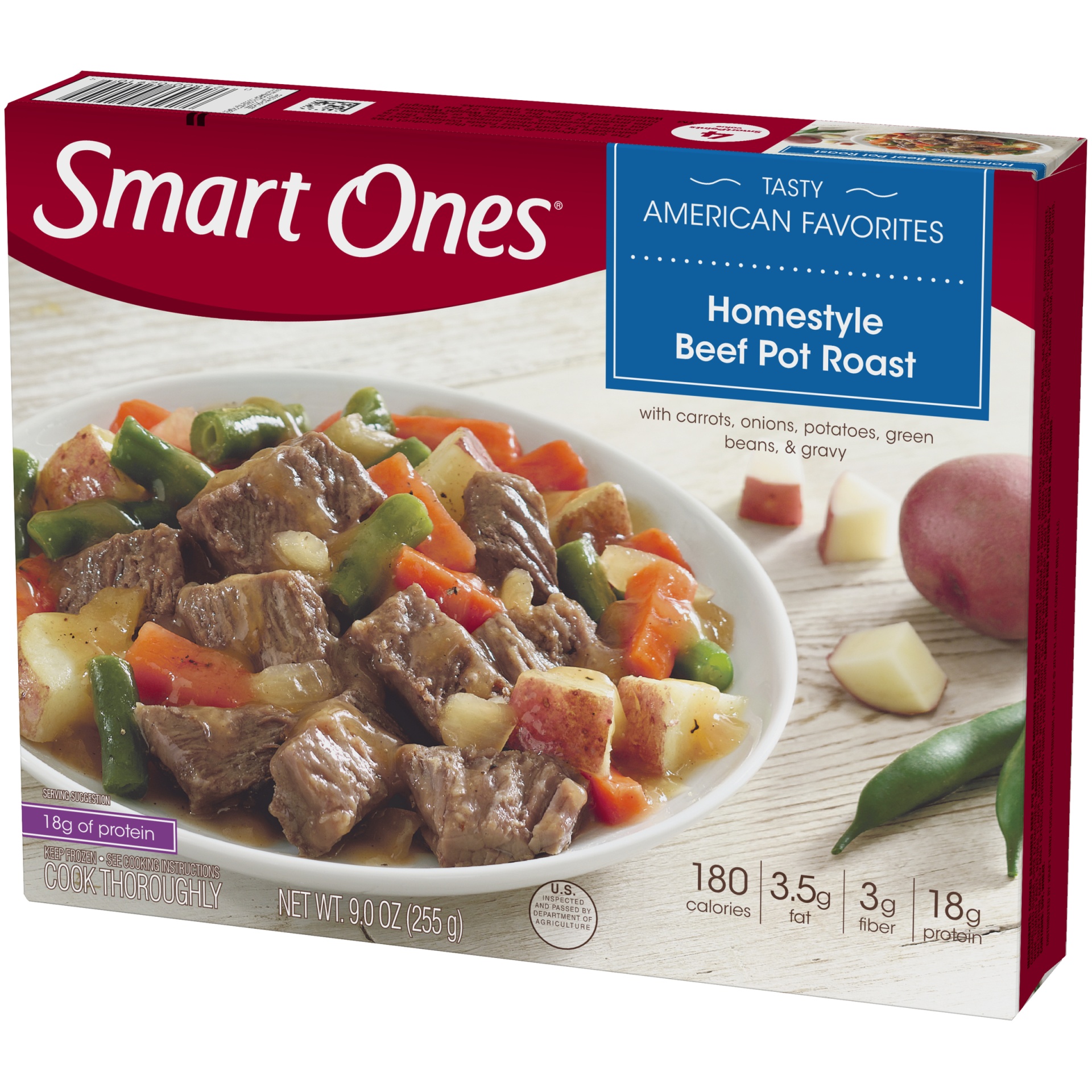 slide 3 of 9, Smart Ones Homestyle Beef Pot Roast with Carrots, Onions, Potatoes, Green Beans & Gravy Frozen Meal, 9 oz