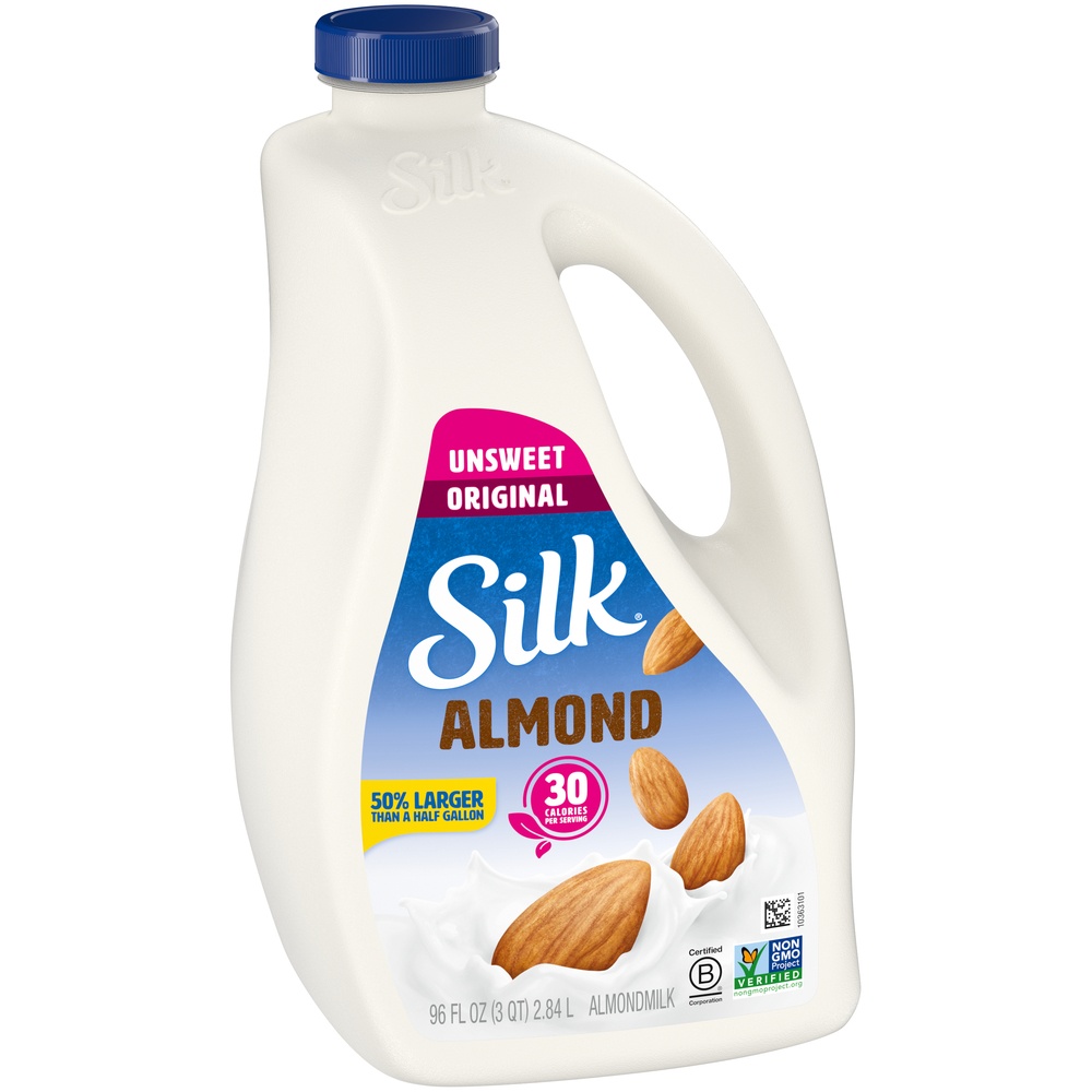 slide 9 of 9, Silk Unsweetened Almond Milk, 96 fl oz