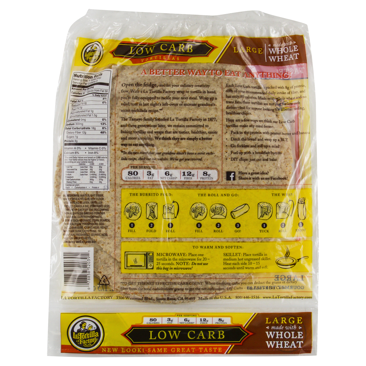 slide 2 of 2, La Tortilla Factory Low Carb Whole Wheat Large - 17.5oz, 17.5 oz